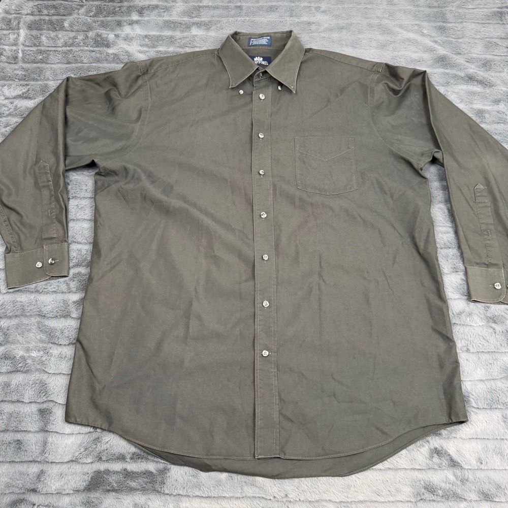 Stafford Mens Gray Micro Pinpoint Oxford Dress Shirt 17 34-35 Charcoal LS